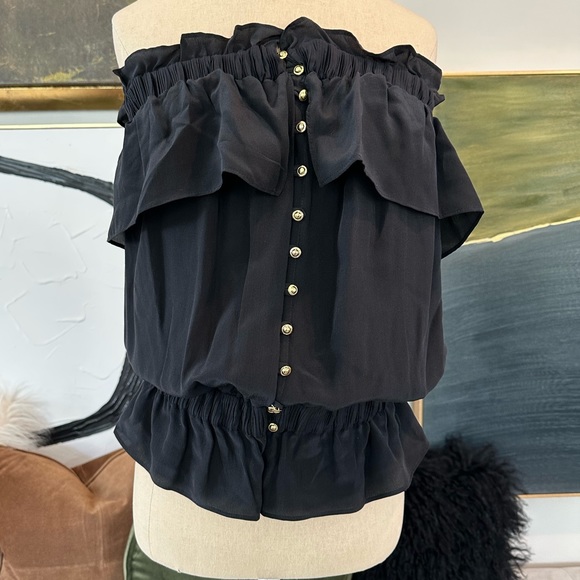 Ty Collection by Tiffany Saidnia 💯 Silk Strapless Ruffle Button Down Blouse - Picture 3 of 9